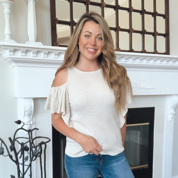 JOHN + JENN Anthro Knitted Flutter Sleeve Top - Picture 1 of 9